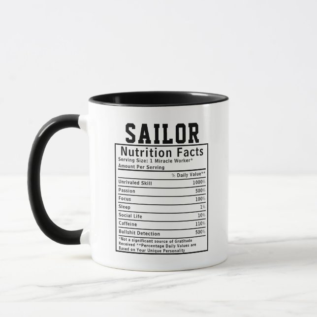 Funny Sailor Nutrition Facts Maritime Worker Gift Mug (Left)