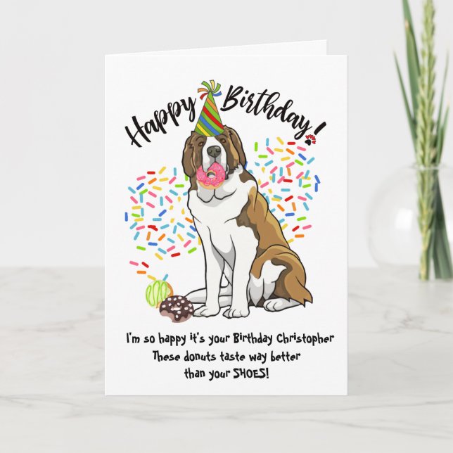 Funny Saint Bernard Birthday Card Doughnuts (Front)
