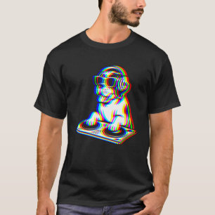 Funny Saint Bernard DJ Glitch Rave EDM Music Party T-Shirt