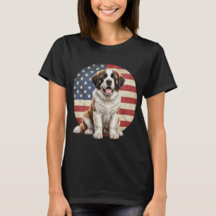Funny Saint Bernard Dog American Flag T-Shirt