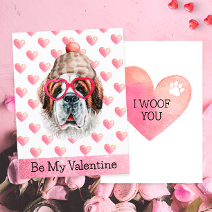Funny Saint Bernard I Woof You Dog Valentine's Day Holiday Card