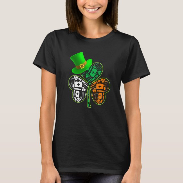 Funny Saint Patrick S Day Doctor Shamrock Hat Iris T-Shirt (Front)