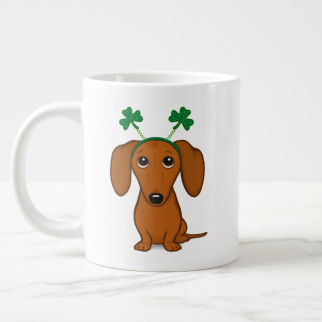 Funny Saint Patrick's Day Dog Dachshund Shamrocks Large Coffee Mug (Left)