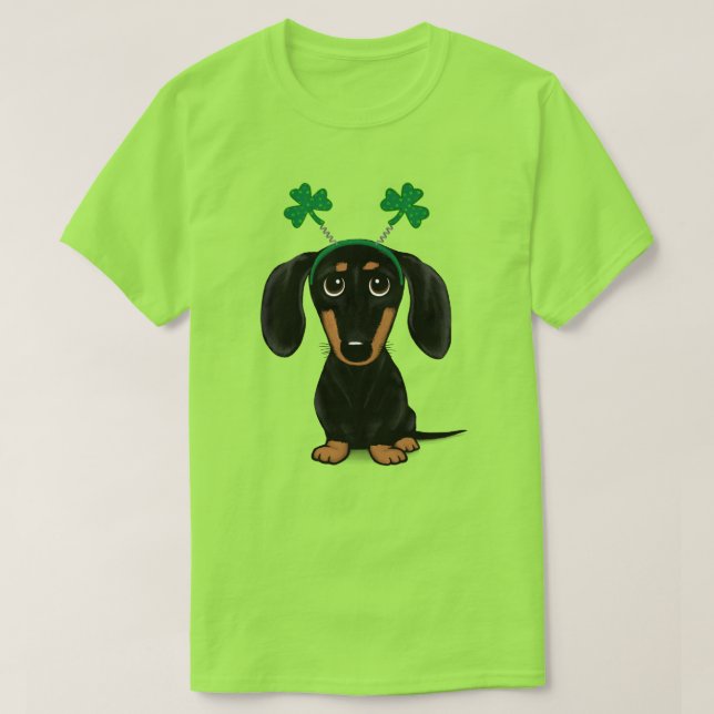 Funny Saint Patrick's Day Dog Dachshund Shamrocks T-Shirt (Design Front)