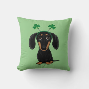 Funny Saint Patrick's Day Dog Dachshund Shamrocks Throw Pillow
