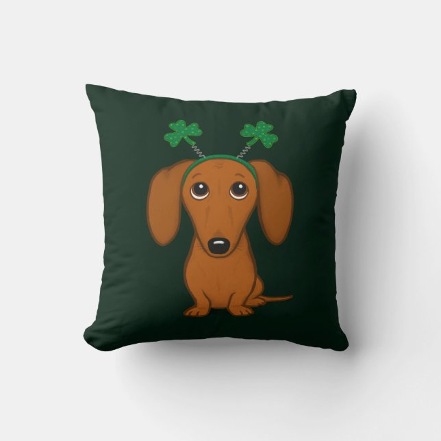 Funny Saint Patrick's Day Dog Dachshund Shamrocks Throw Pillow (Front)