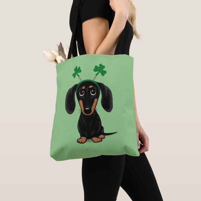 Funny Saint Patrick's Day Dog Dachshund Shamrocks Tote Bag (Close Up)