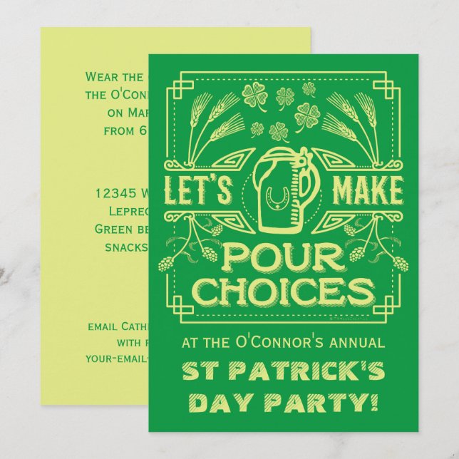Funny Saint Patrick's Day Green Irish Beer Party Invitation (Front/Back)
