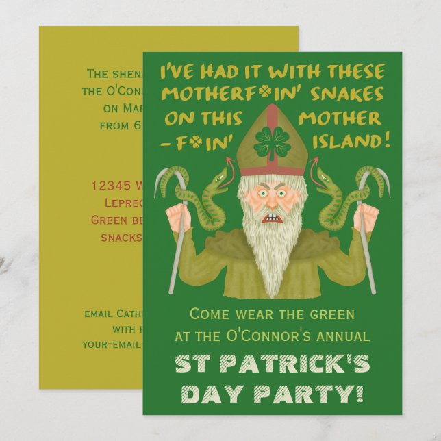 Funny Saint Patrick's Day Snakes Joke Irish Party Invitation (Front/Back)