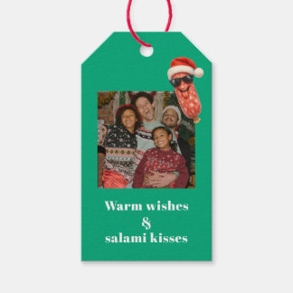 Funny salami kisses family photo christmas gift tags