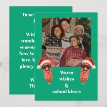 Funny salami kisses family photo christmas