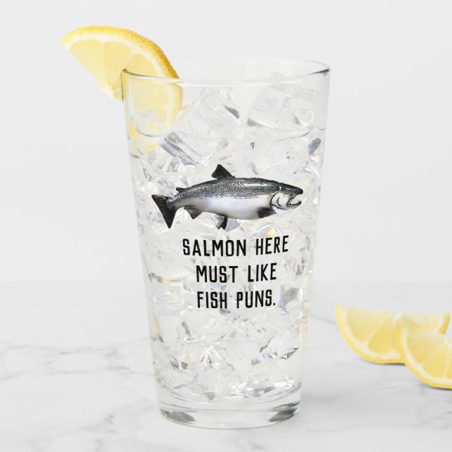 Funny Salmon Fishing Puns Men Joke Glass (Front Ice)