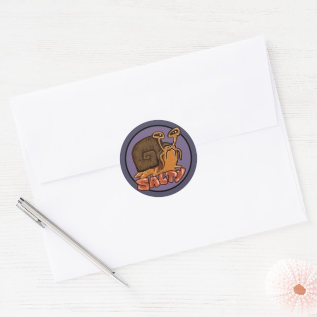 Funny "Salty" Snail Emote Classic Round Sticker (Envelope)