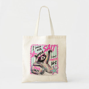 Funny Salty Summer Sassy Beach Raccoon Canvas Tote Bag