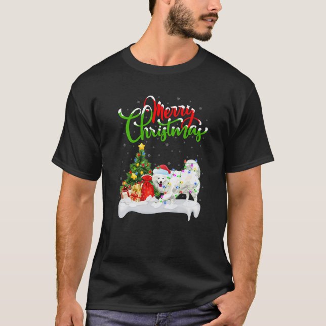 Funny Samoyed Dog Lover Xmas Lighting Samoyed Chri T-Shirt (Front)