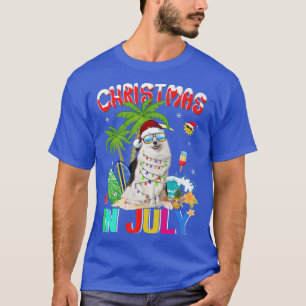 Funny Samoyed in Santa Hat Sunglasses Christmas In T-Shirt