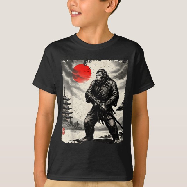 Funny Samurai Bigfoot Japanese Art Graphic Tee Ani (Front)