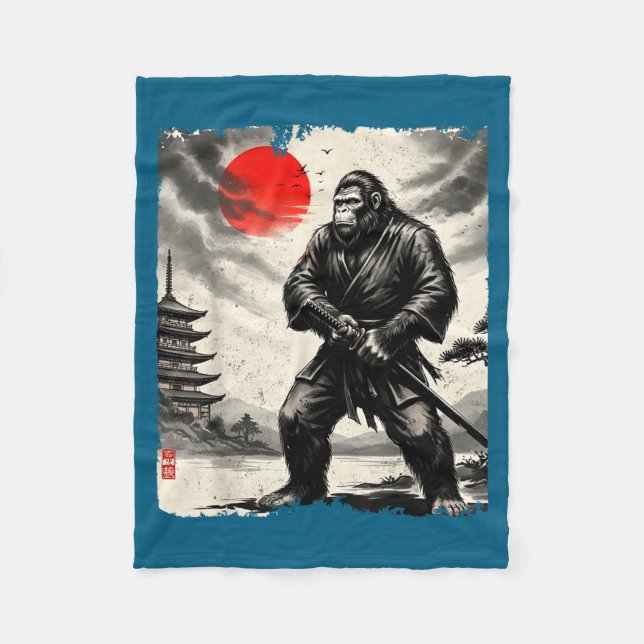 Funny Samurai Bigfoot Japanese Art Graphic Tee Ani Fleece Blanket (Front)