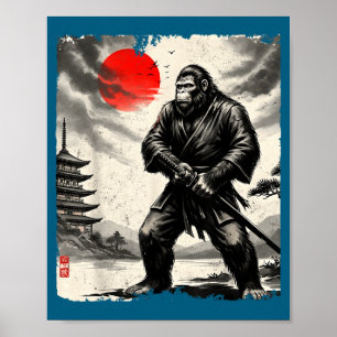 Funny Samurai Bigfoot Japanese Art Graphic Tee Ani Poster