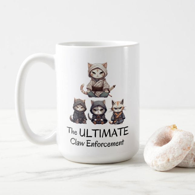 Funny Samurai Cats The Ultimate Claw Enforcement  Coffee Mug (With Donut)
