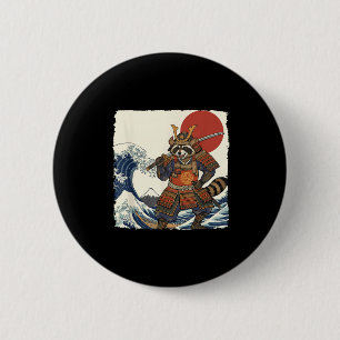 Funny samurai raccoon japanese warrior & art 2 inch round button