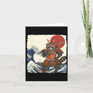 Funny samurai raccoon japanese warrior & art card