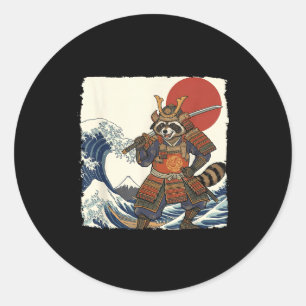 Funny samurai raccoon japanese warrior & art classic round sticker