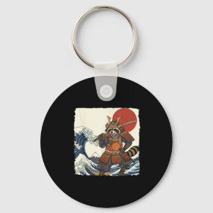 Funny samurai raccoon japanese warrior & art keychain