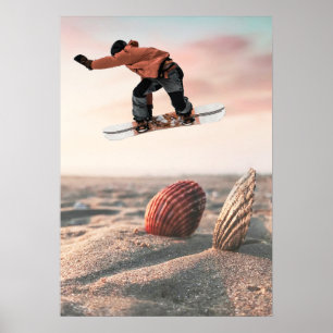 Funny Sand Sea Shell Snowboard Collage Poster