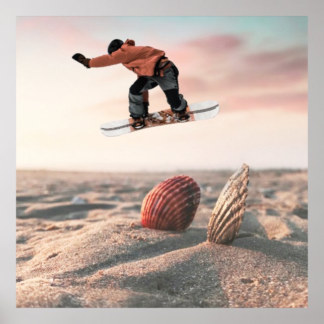 Funny Sand Sea Shell Snowboard Collage Poster (Front)
