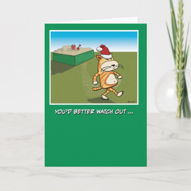 Funny Sandy Claws Cat Christmas Holiday Card (Front)