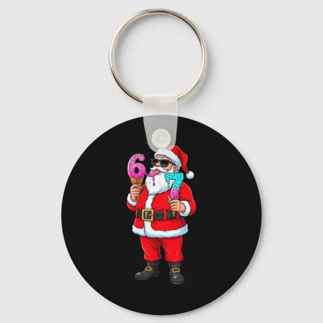 Funny Santa 67 Ice Cream Christmas Drip Xmas Teens Keychain (Front)