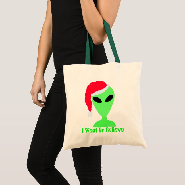 Funny Santa Alien Christmas I Want To Believe Tote Bag (Front (Product))