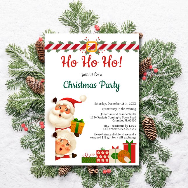 Funny Santa and Mrs Claus Ho Ho Ho Christmas Party Invitation (Creator Uploaded)