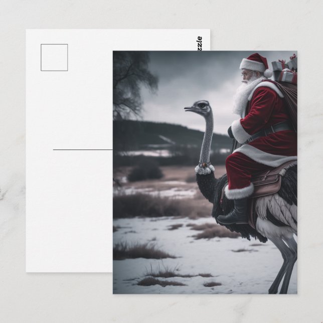 Funny Santa and Ostrich Christmas Postcard (Front/Back)