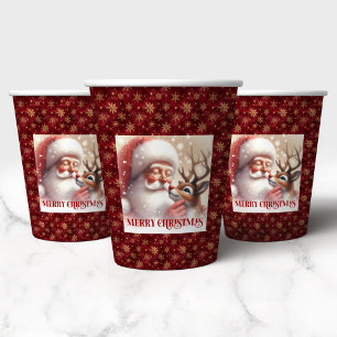 Funny Santa and Red Nose Rudolph Christmas Party Paper Cups