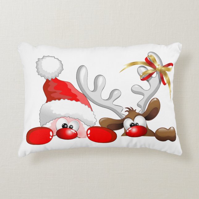 Funny Santa and Reindeer Cartoon        Accent Pillow (Front)