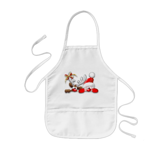 Funny Santa and Reindeer Cartoon Apron (Front)