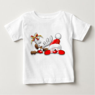 Funny Santa and Reindeer Cartoon Baby T-Shirt
