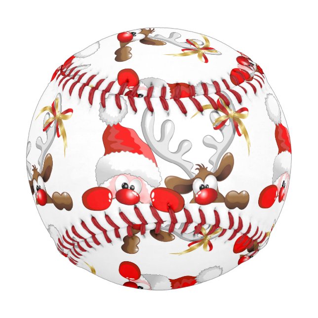 Funny Santa and Reindeer Cartoon       Baseball (Front)