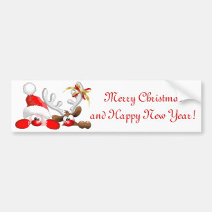 Funny Santa and Reindeer Cartoon Bumper Sticker