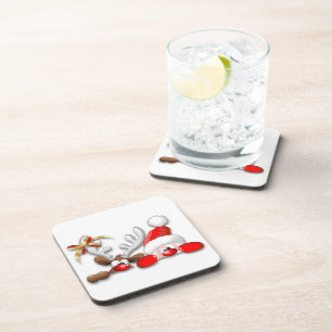 Funny Santa and Reindeer Cartoon Coaster