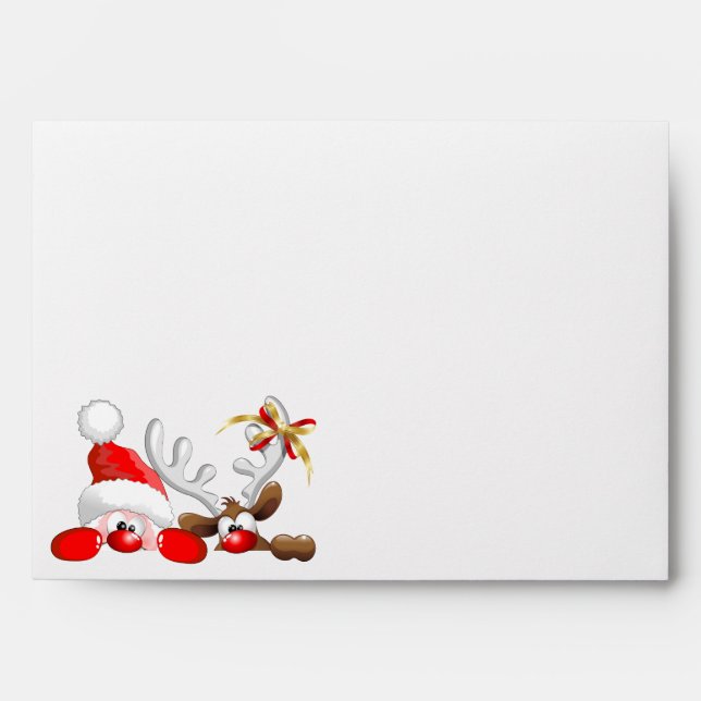 Funny Santa and Reindeer Cartoon         Envelope (Front)