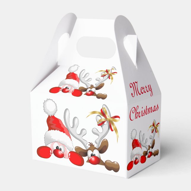 Funny Santa and Reindeer Cartoon         Favor Box (Front Side)
