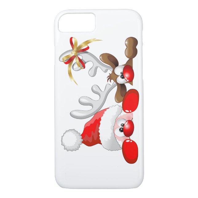 Funny Santa and Reindeer Cartoon iPhone 7 case (Back)