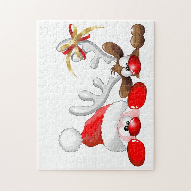 Funny Santa and Reindeer Cartoon Jigsaw Puzzle (Vertical)