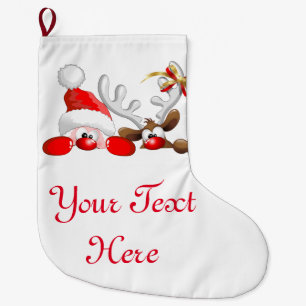 Funny Santa and Reindeer Cartoon      Large Christmas Stocking