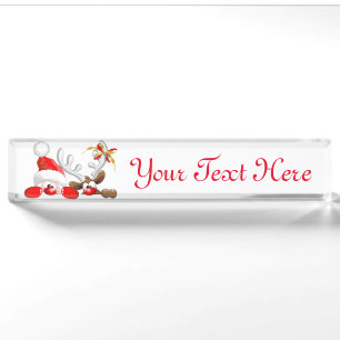 Funny Santa and Reindeer Cartoon Nameplate
