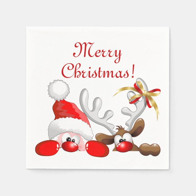 Funny Santa and Reindeer Cartoon    Napkin (Front)