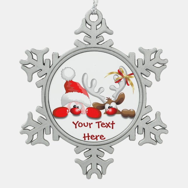 Funny Santa and Reindeer Cartoon Ornament (Front)